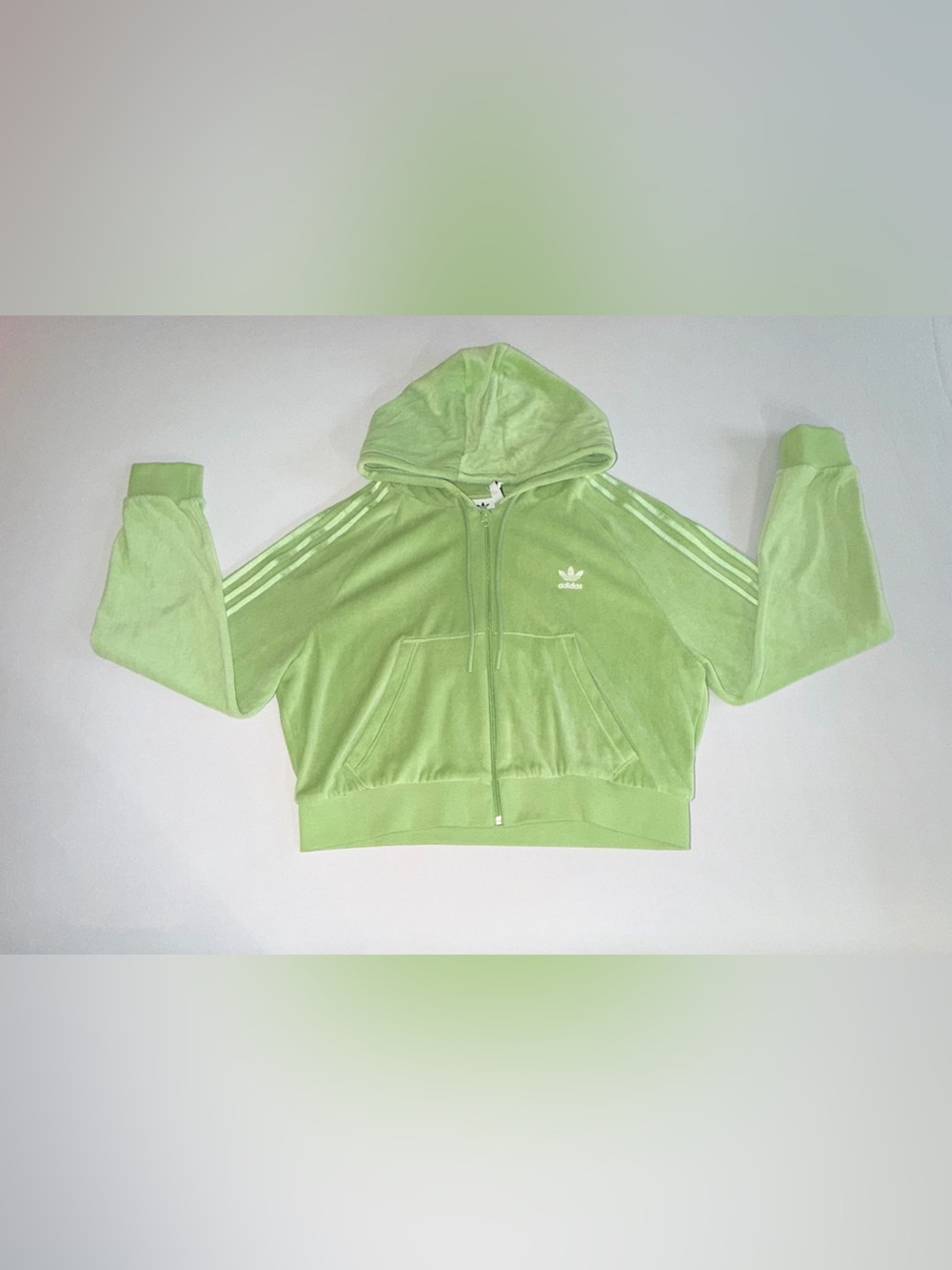 adidas Oman Crop FZ Hoodie & Jogger Set Chalk Green - Picture 11 of 16